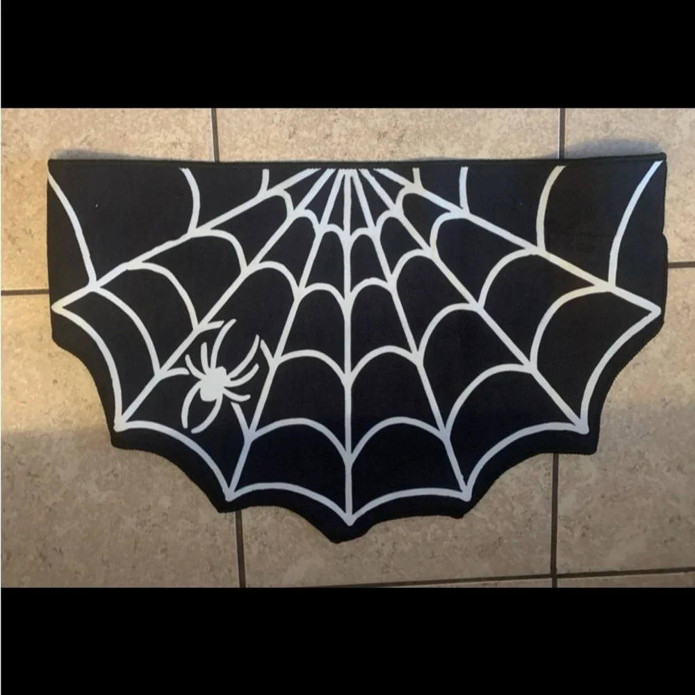New! Gothic Decor Doormat / Rug Spider Web Design. Size: 20” x 31”. Black/White